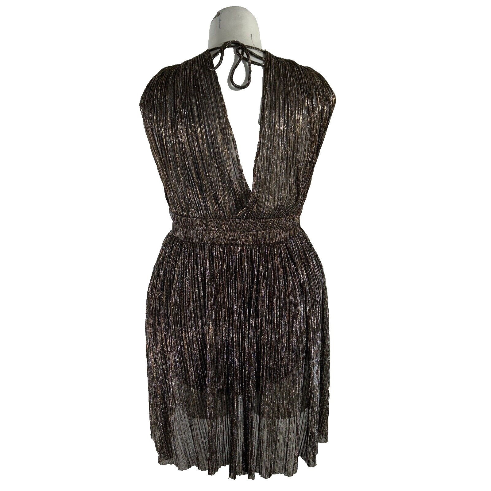 Moda Dress Large Black Metallic Texture Deep V Lined Elastic Waist Sexy Party — image 2 of 4